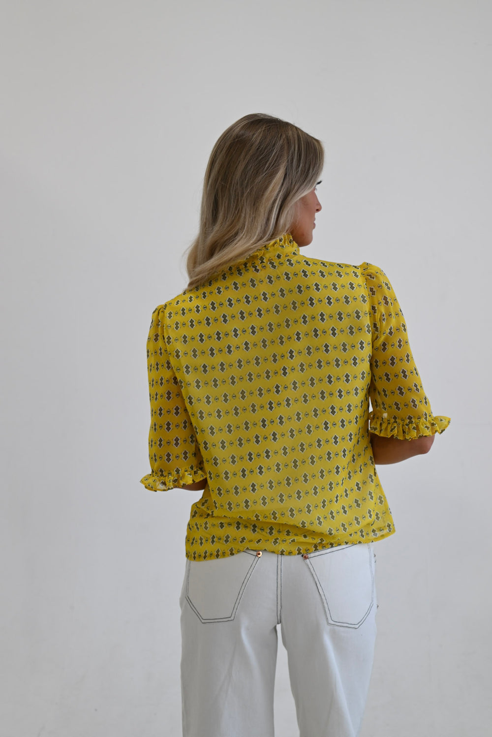 Ruffle Collar Top Yellow Diamond