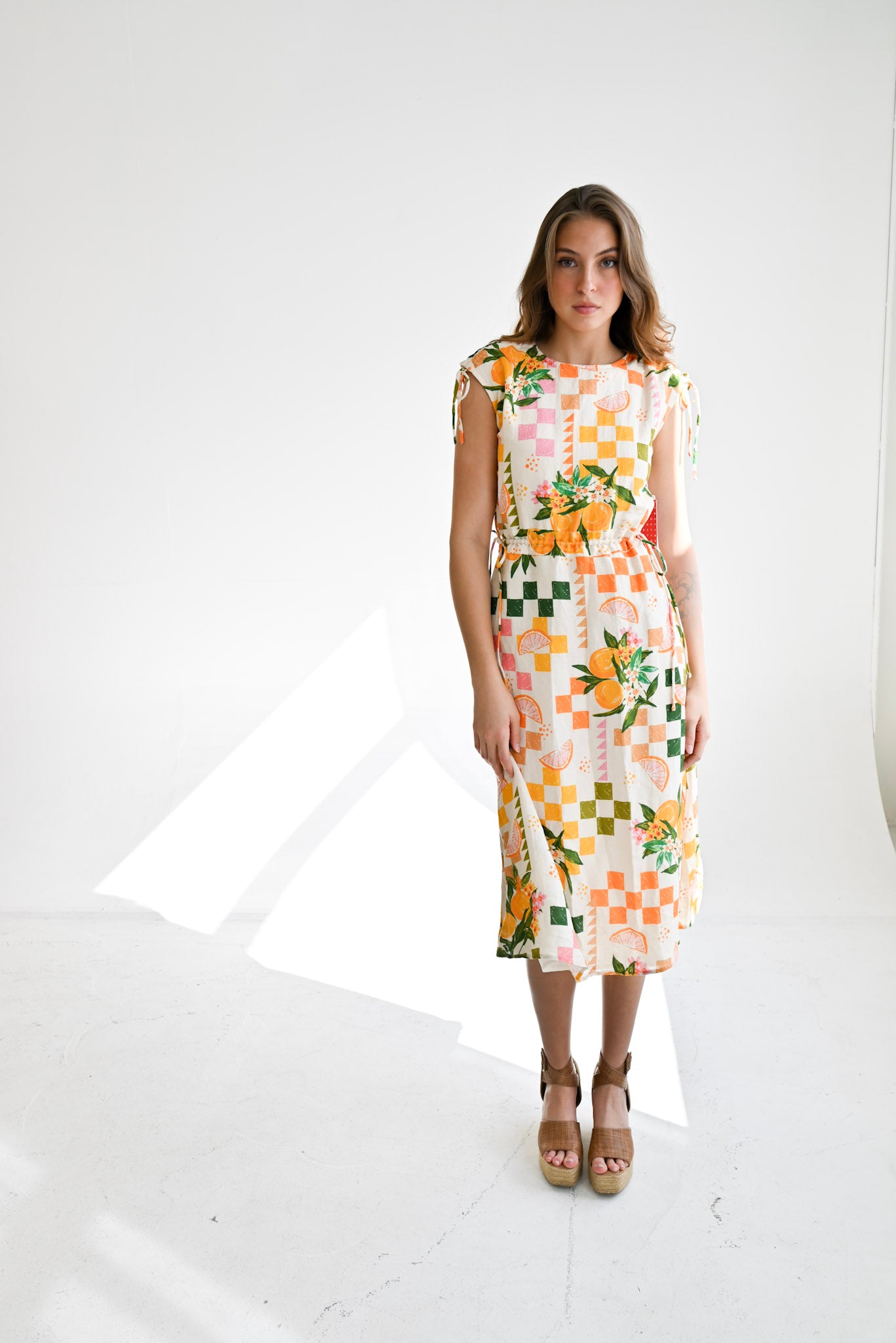strapless open back dress Zapaka Women Summer Dress Orange Printed Halter Casual Dress with Slit, Orange / XL main image 1