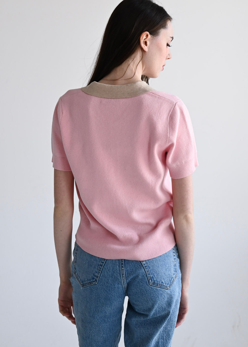 Henley Sweater Pink & Tan