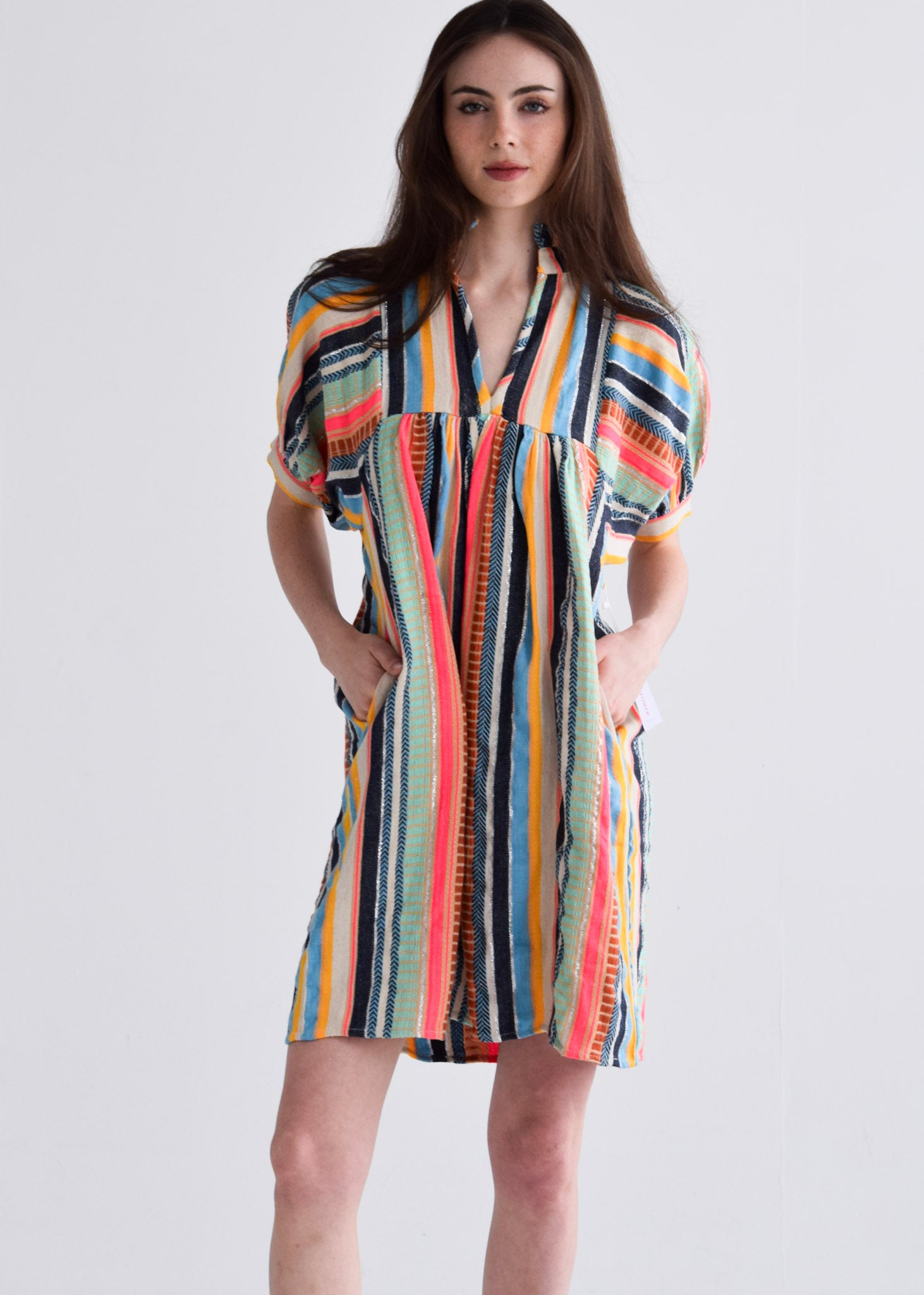 High neck striped dress hotsell