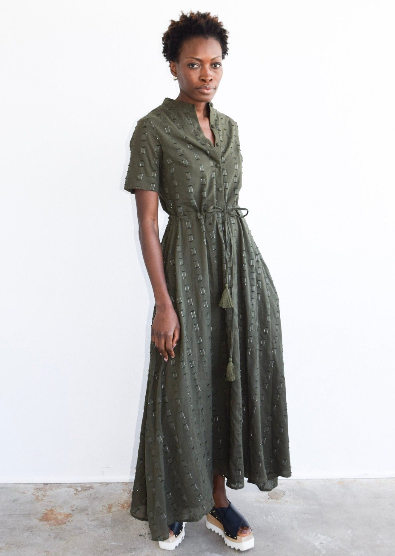 Kelli Short Sleeve Maxi Olive Geo Kelli Short Sleeve Maxi Olive Geo