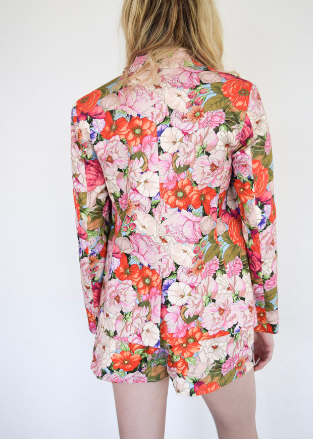 Notch Collar Jacket Floral Twill