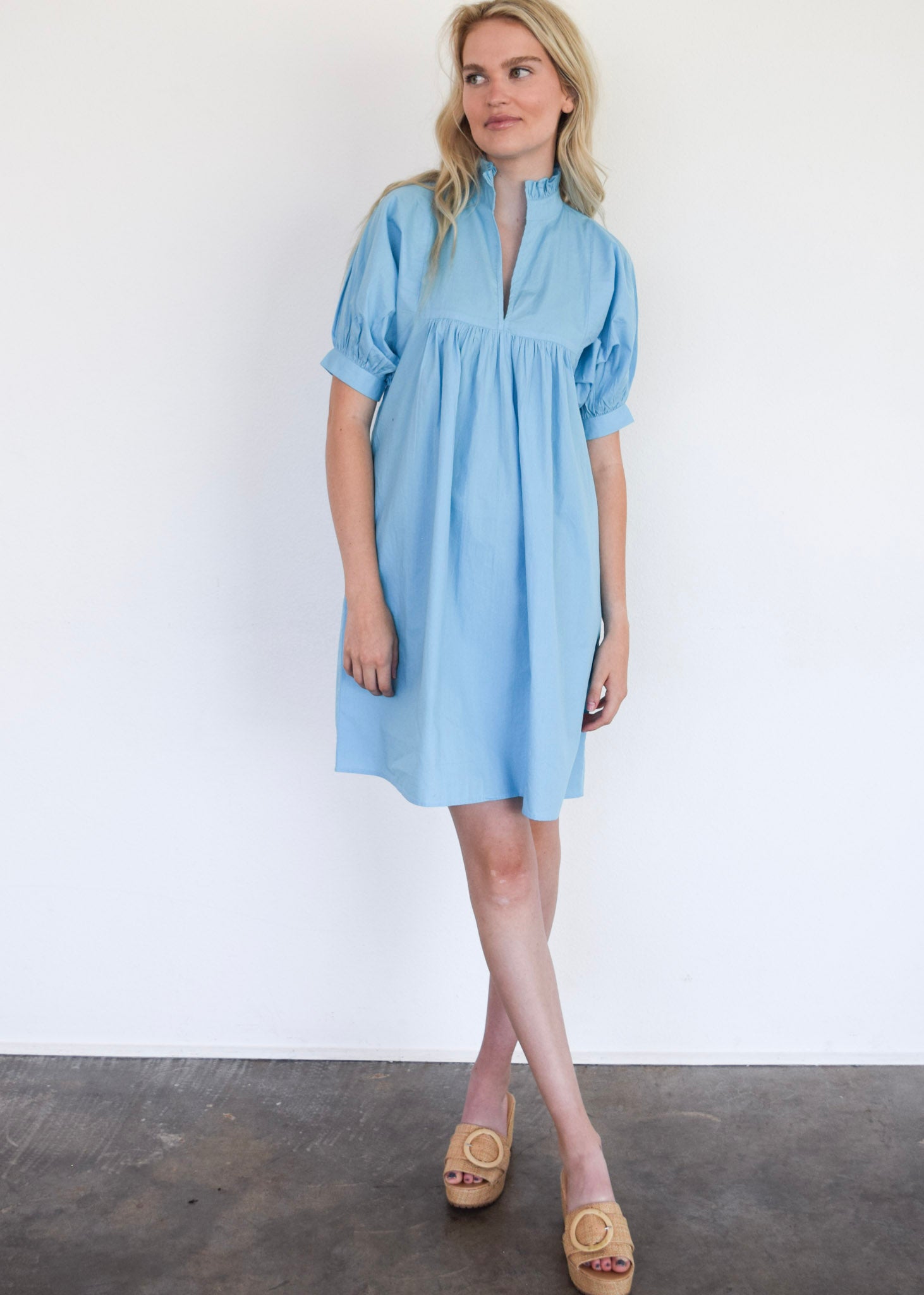 High Neck Dress Air Blue Poplin High Neck Dress Air Blue Poplin