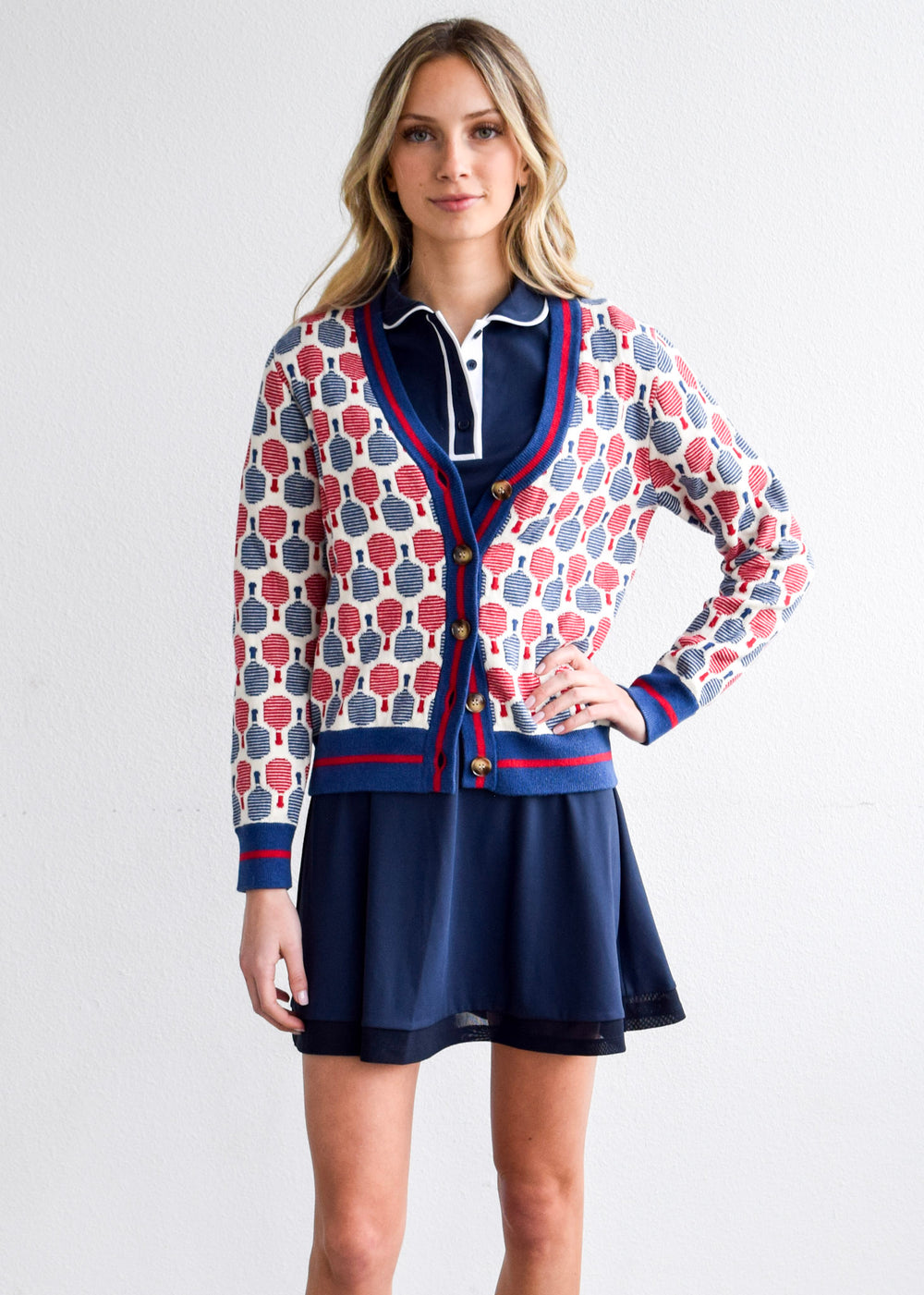 Long Sleeve Cardigan Sweater - Pickleball Racquets