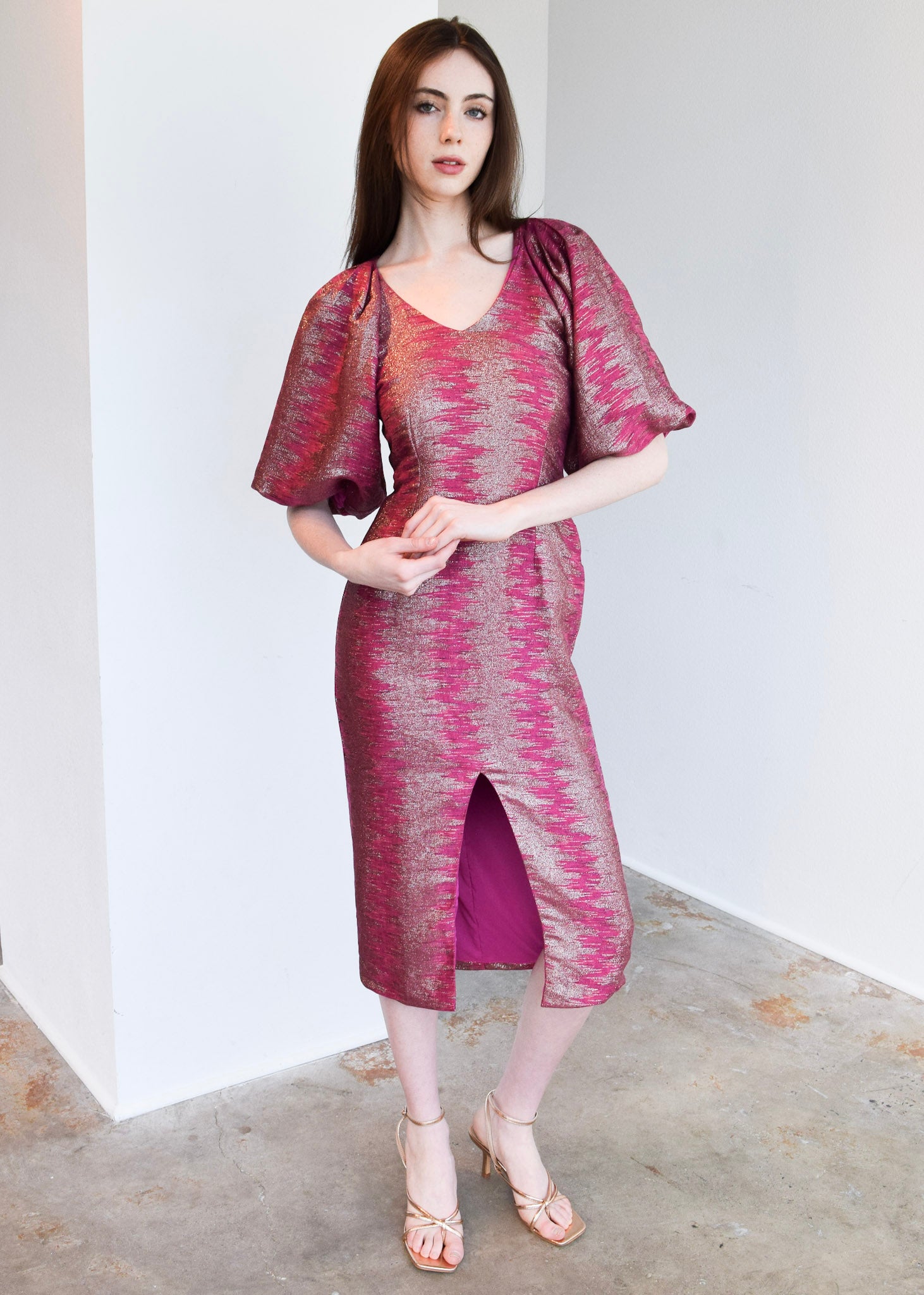 Never A Wallflower Dalia Dress in Pink Sparkle Ikat