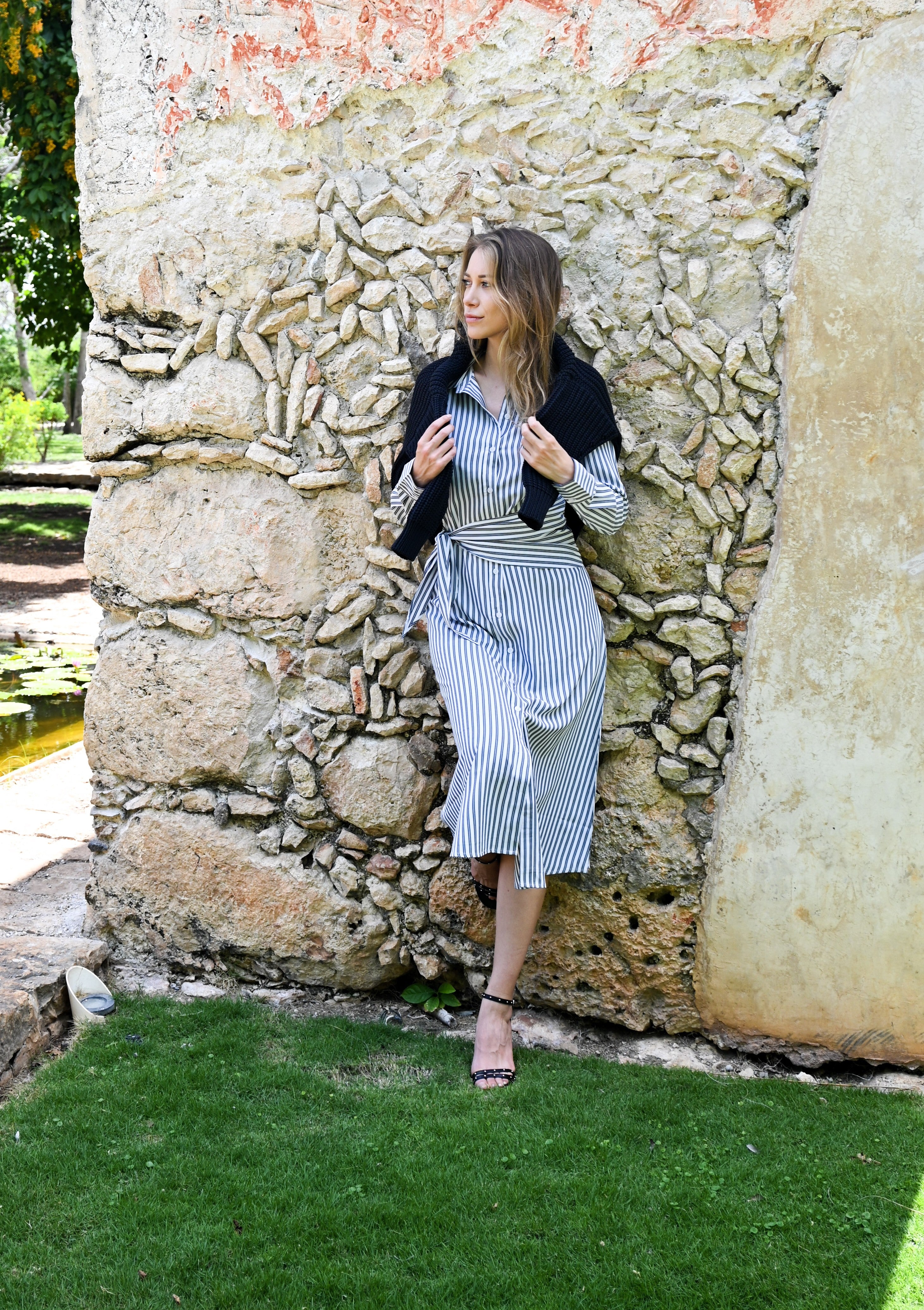 vertical striped shirt dress Karen Kane Mixed Colorblocked Shirtdress - Stripe