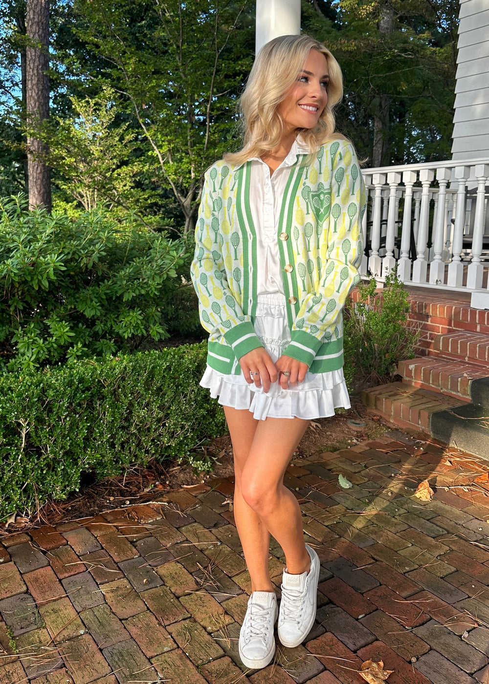 Long Sleeve Cardigan Sweater - Tennis Racquets