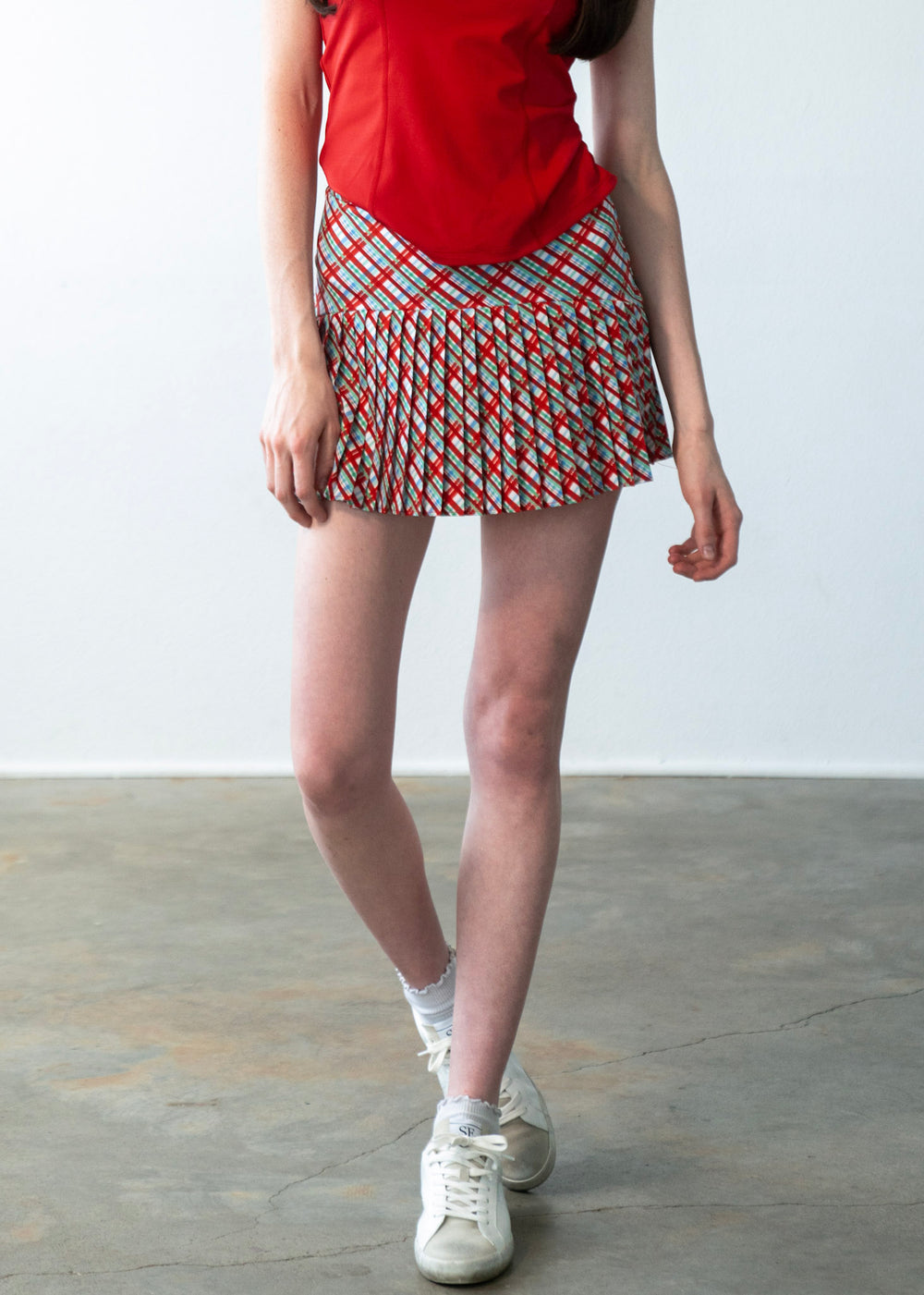 Pleated Skirt Red Plaid