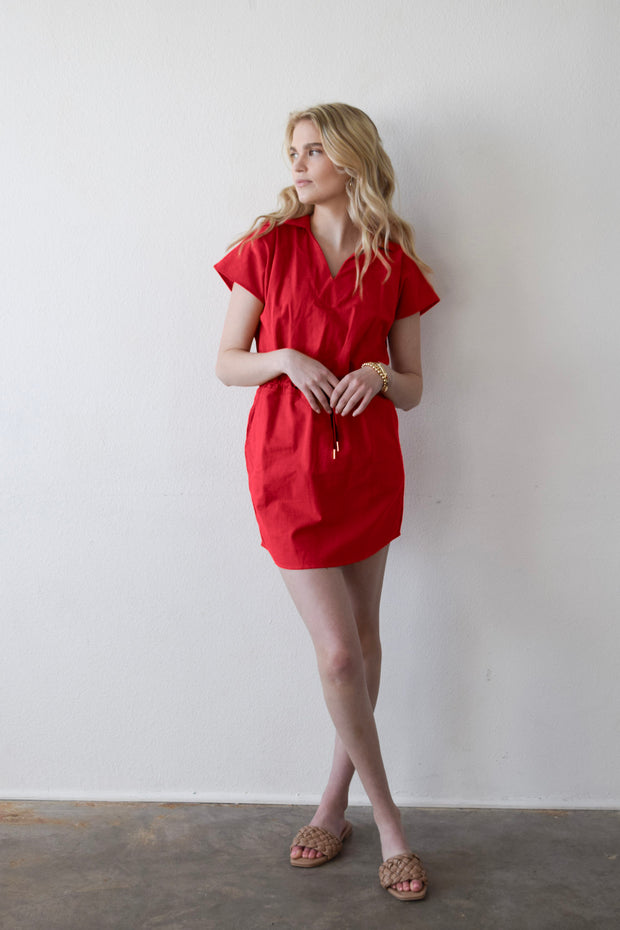 Track Dress Red Solid Cotton Cambric