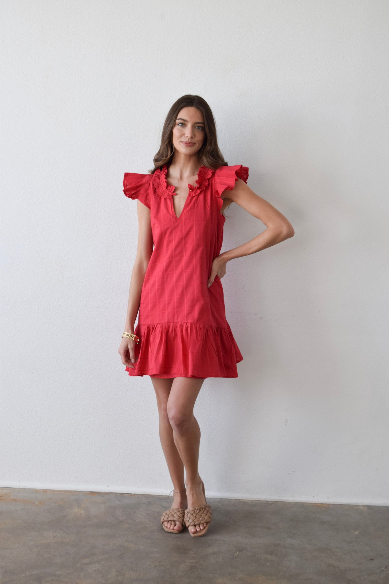 Rachel Dress Red Cotton Windowpane Xs / Red Cotton Windowpane