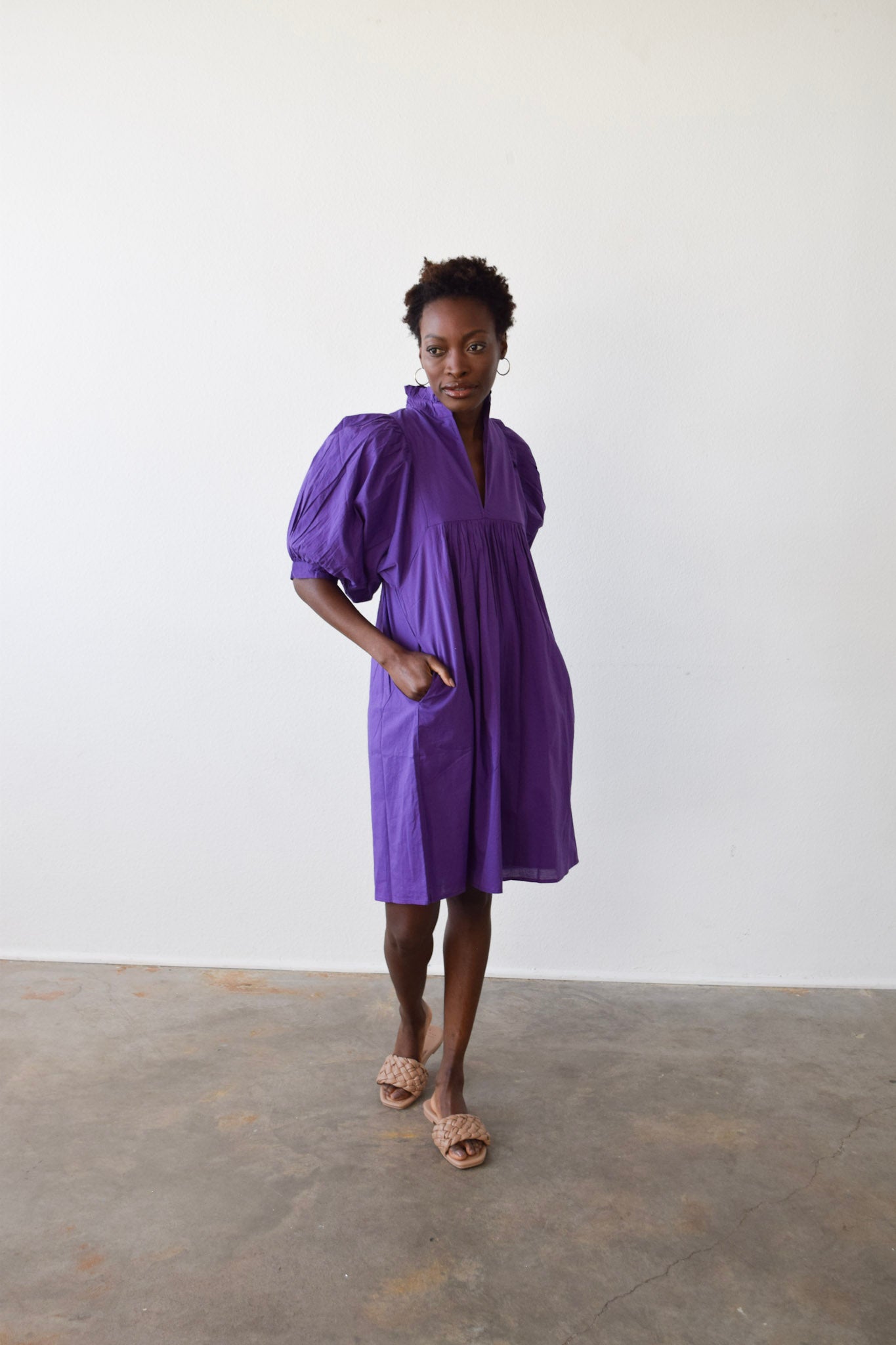 High Neck Dress Purple Solid Cotton Cambric NeverAWallflower High Neck Dress Purple Solid Cotton Cambric NeverAWallflower
