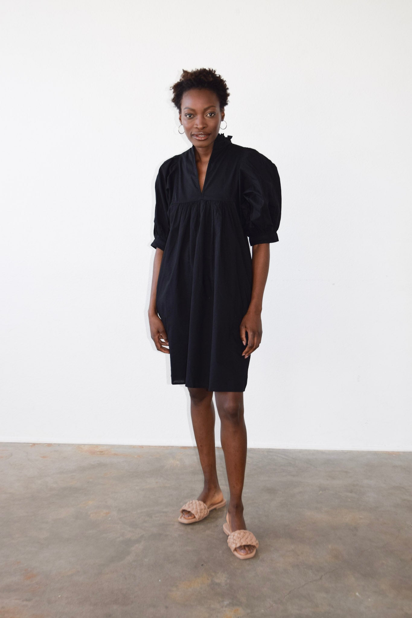 High Neck Dress Black Solid Cotton Cambric XS / Black Solid Cotton Cambric High Neck Dress Black Solid Cotton Cambric XS / Black Solid Cotton Cambric