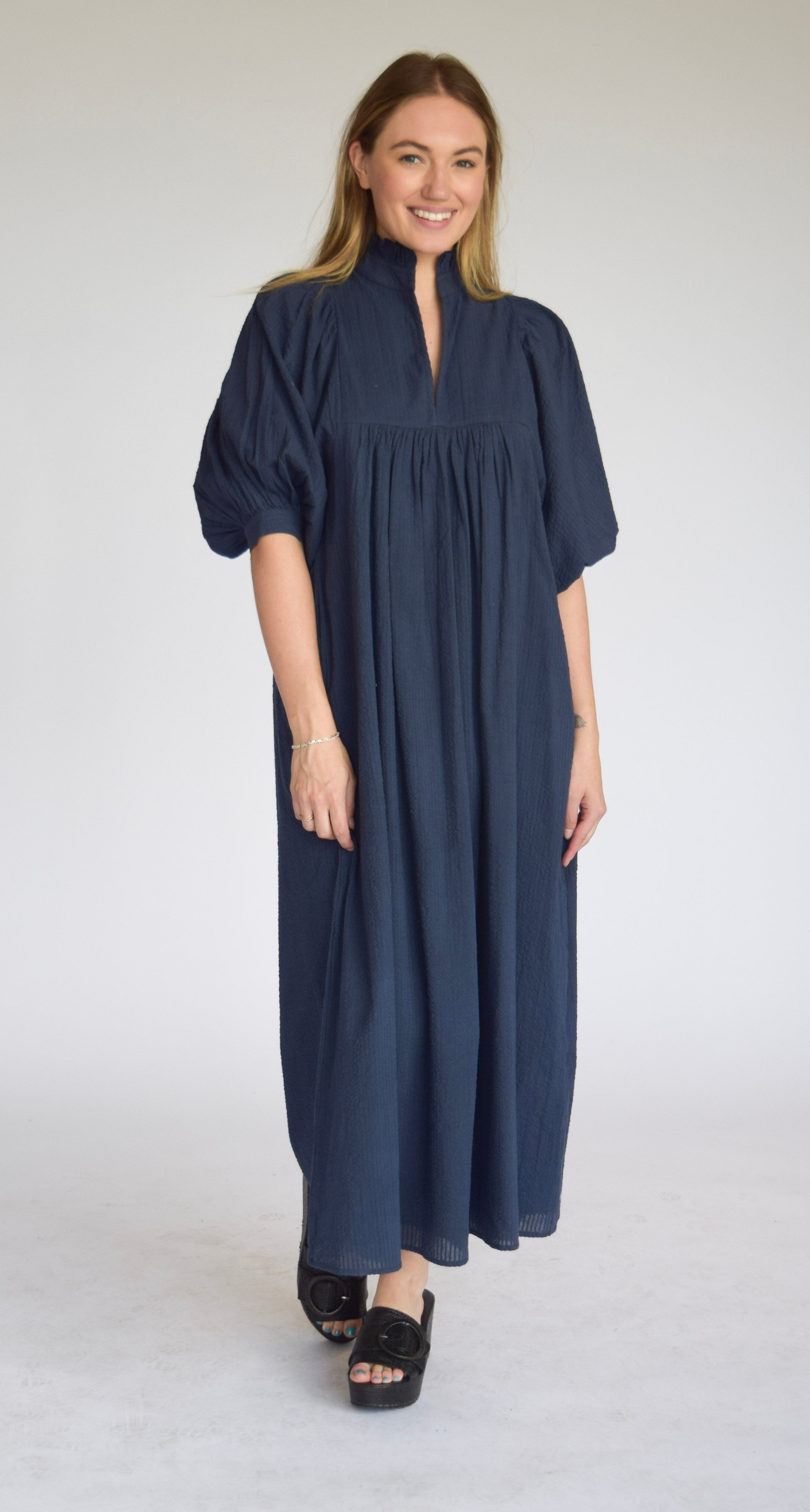 Midi Dress Womens Blue Seersucker Dress High Neck Midi Navy Seersucker NeverAWallflower Midi Dress Womens Blue Seersucker Dress High Neck Midi Navy Seersucker NeverAWallflower