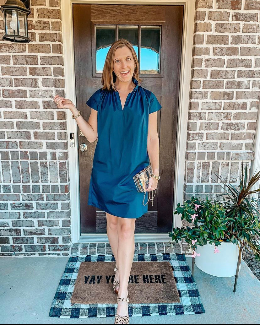 Vicki Short Sleeve Dress Navy Poplin – NeverAWallflower