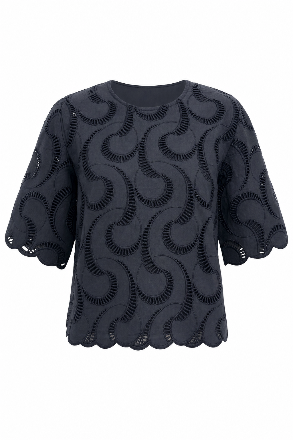 1/2 Sleeve Crop Embroidered Black Paisley