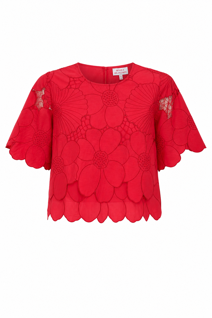 1/2 Sleeve Crop Red Lace