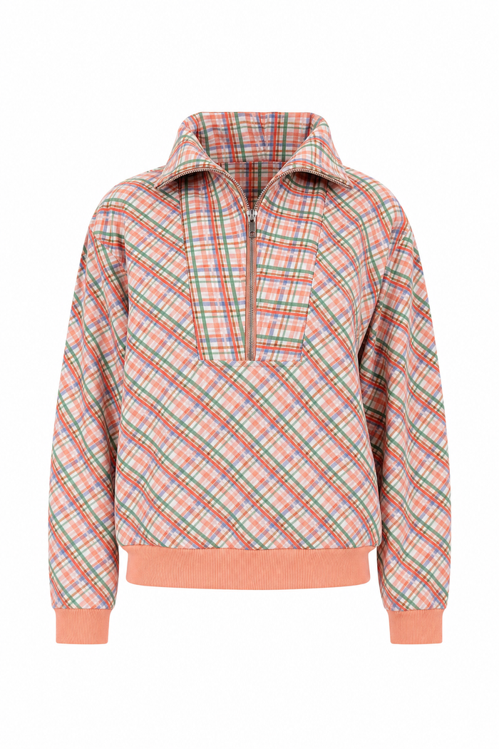 1/2 Zip Sweatshirt Pink Plaid