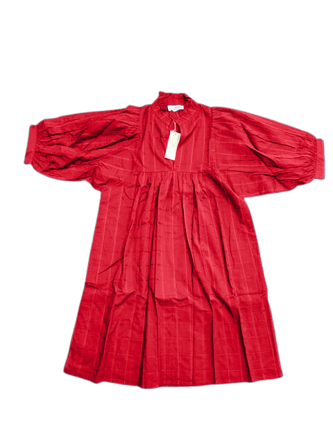 High Neck Dress Red Cotton Windowpane