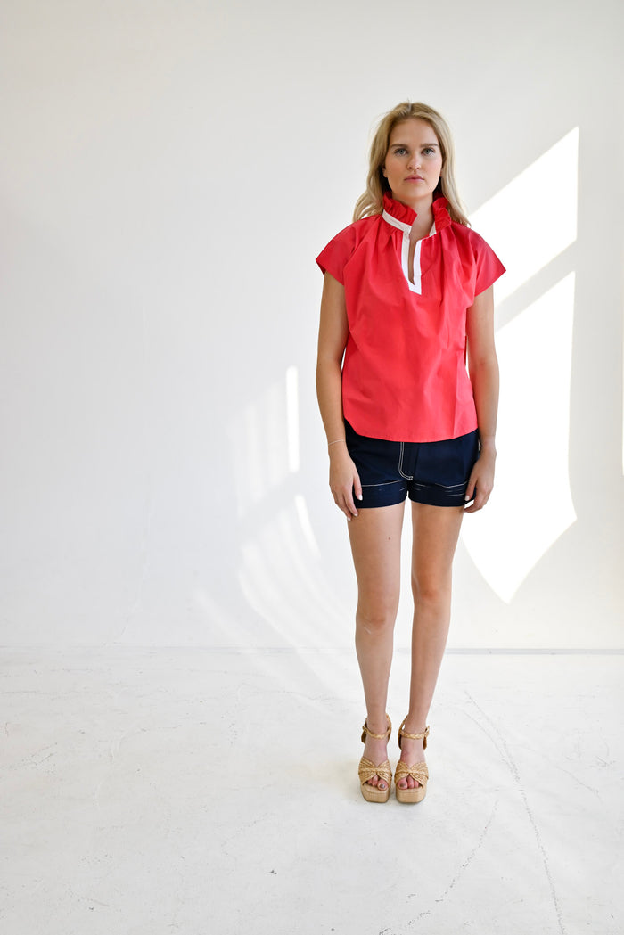 Vicki Short Sleeve Top Red & White