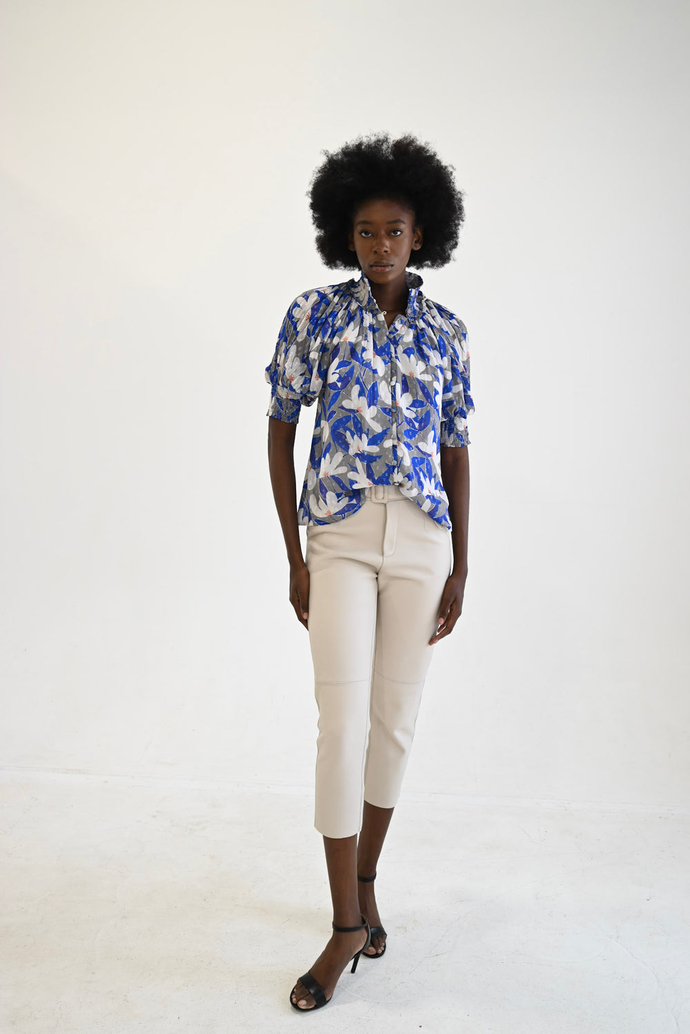 Gathered Button Down Top Paperwhites Print