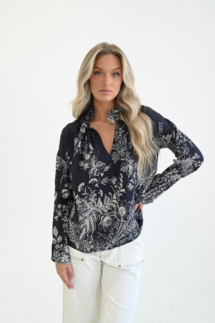 Vicki Long Sleeve Top Floral Panel
