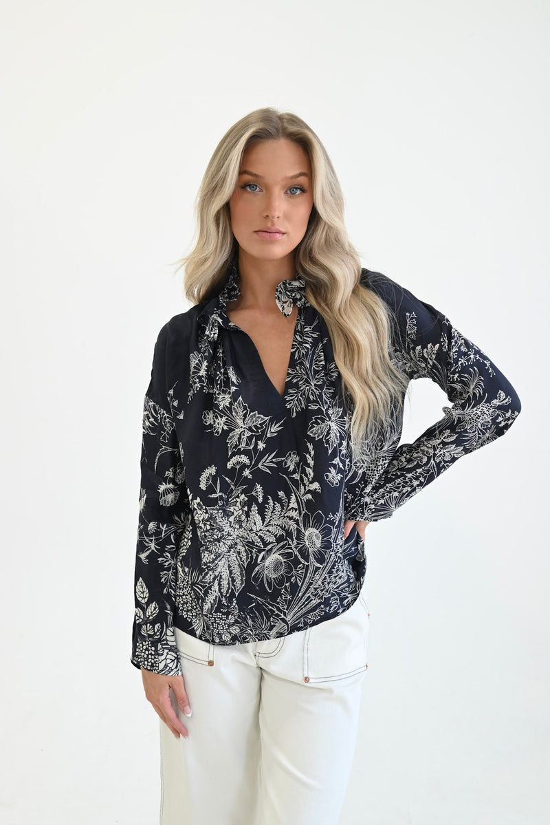 Vicki Long Sleeve Top Floral Panel