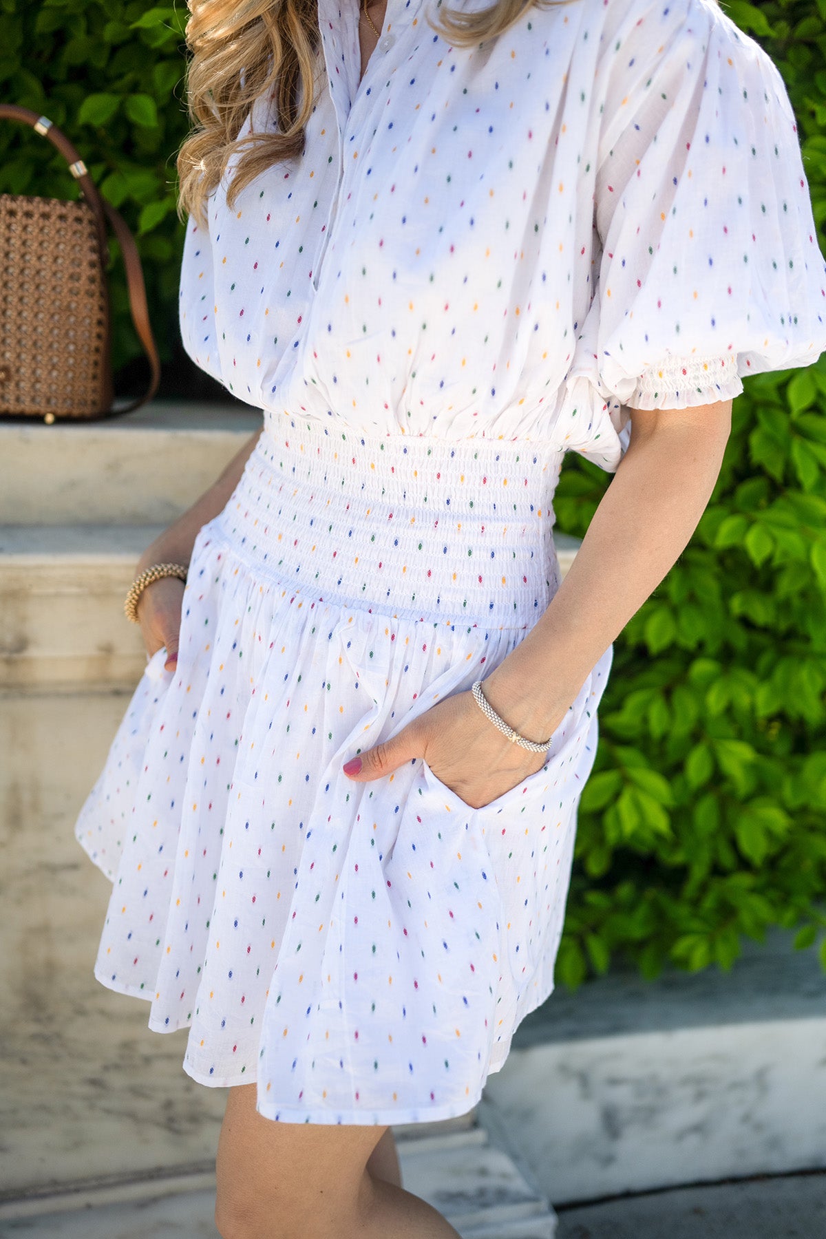 Smocked Waist Short Dress Primary Swiss Dot – NeverAWallflower