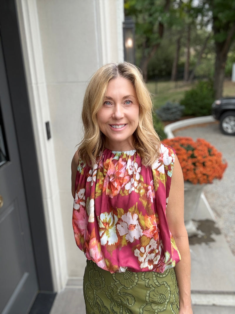 Pleated Top Red Floral