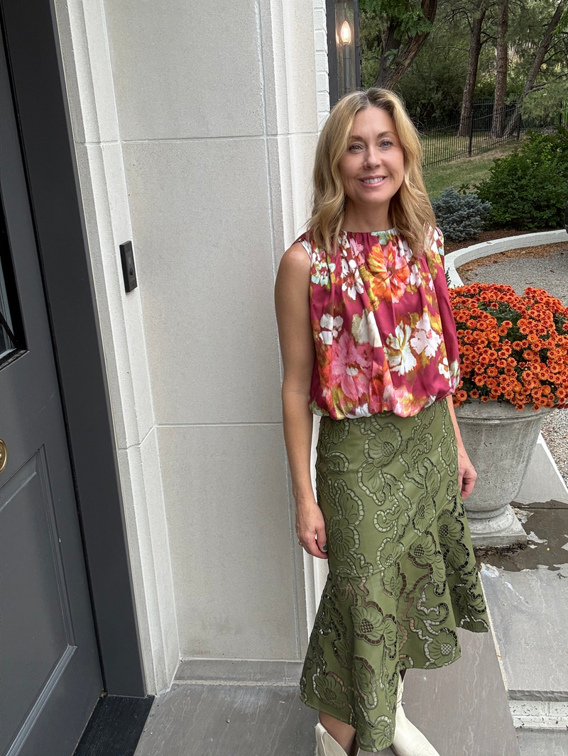 Pleated Top Red Floral