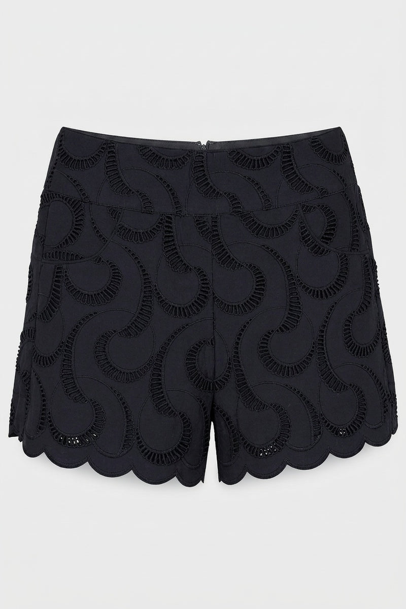 Amy Shorts Embroidered Black Paisley