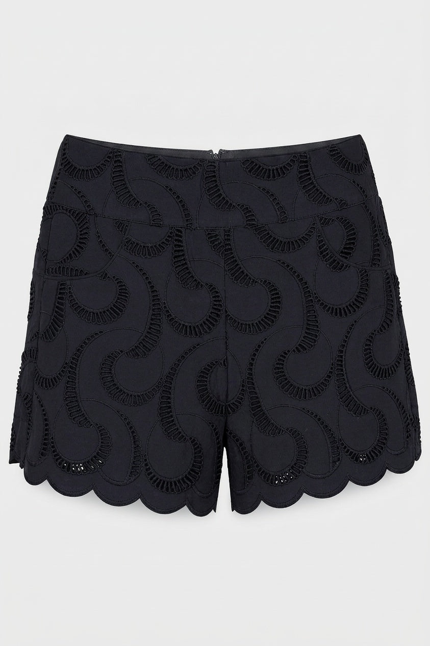 Amy Shorts Embroidered Black Paisley