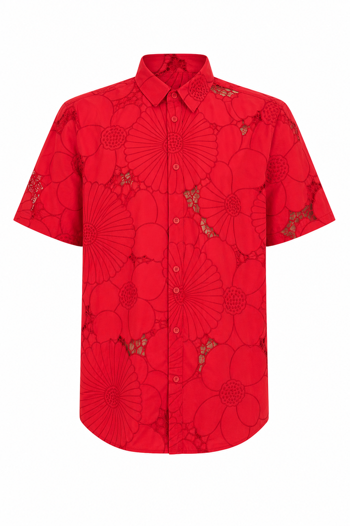 Boyfriend Shirt Red Cutout Floral
