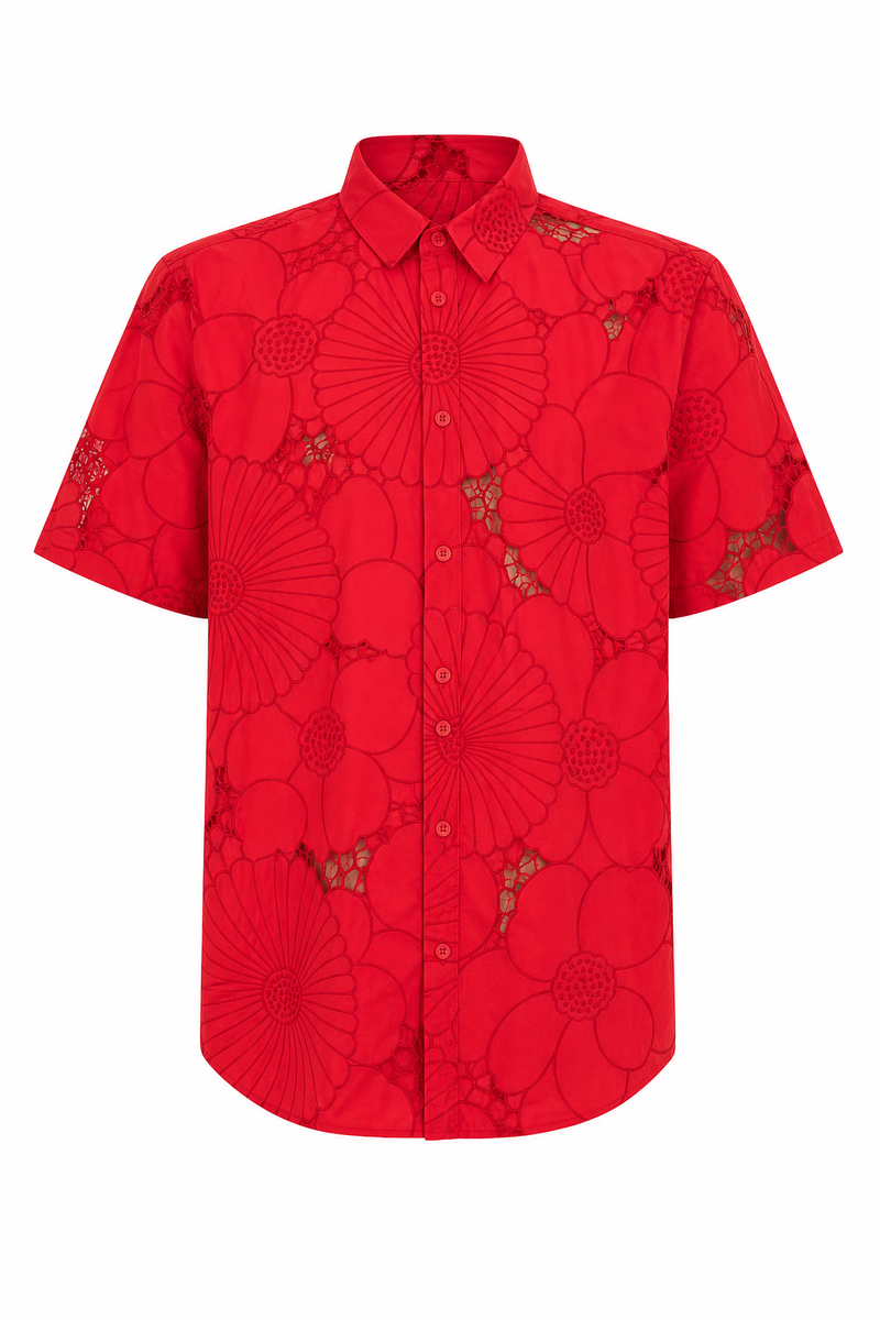Boyfriend Shirt Red Cutout Floral