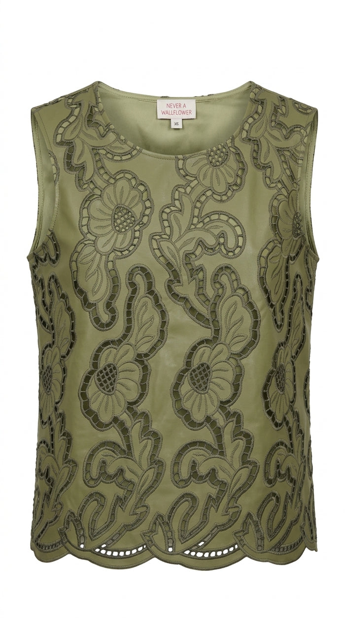 Gilet Top Green Faux Leather