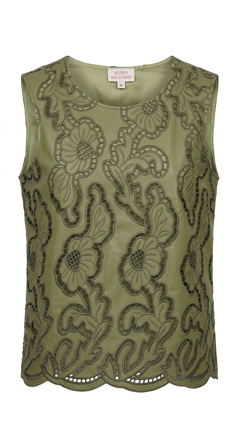 Gilet Top Green Faux Leather