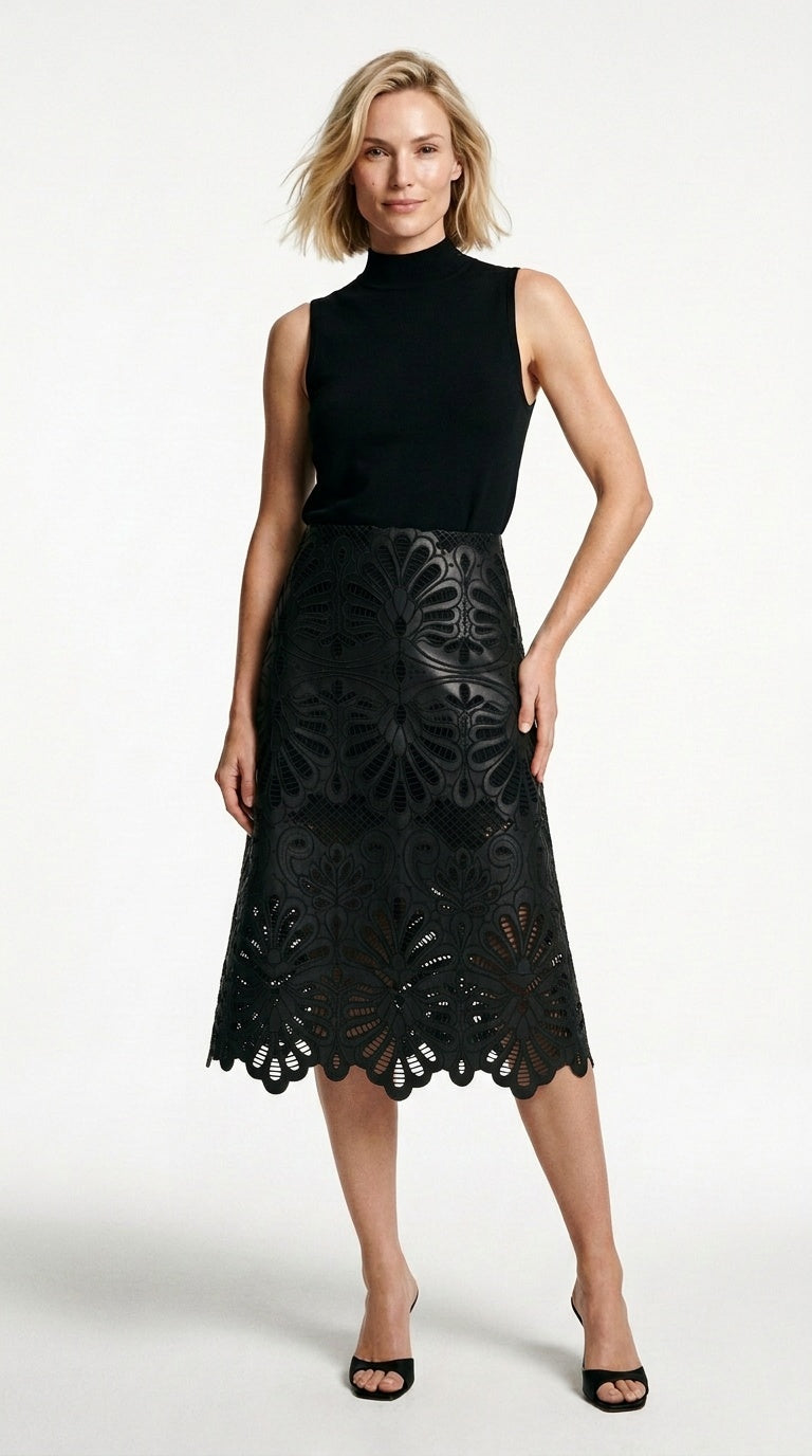 Lily Midi Skirt Black Faux Leather