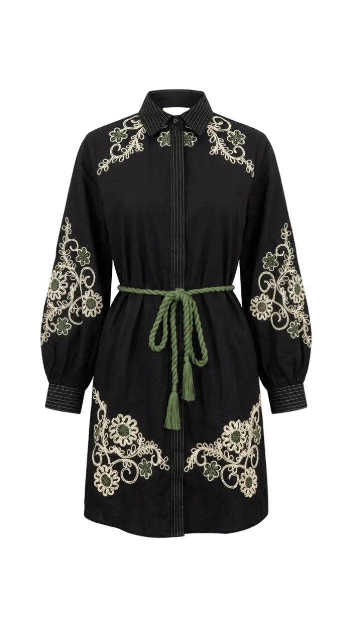 Bluebonnet Dress Black Crewel