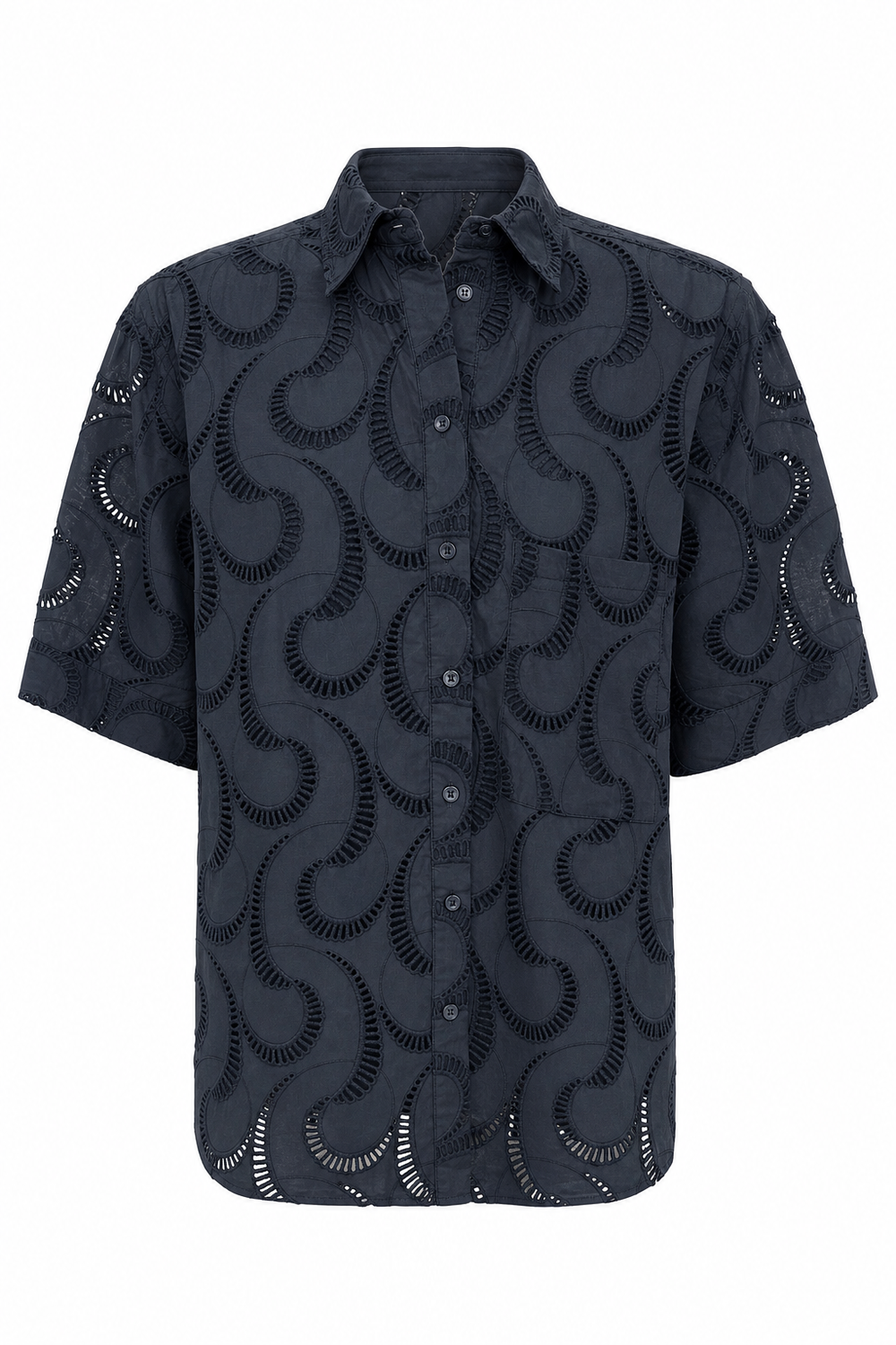 Boyfriend Shirt Embroidered Black Paisley