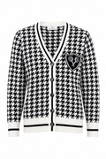 Long Sleeve Cardigan Sweater Golf Houndstooth