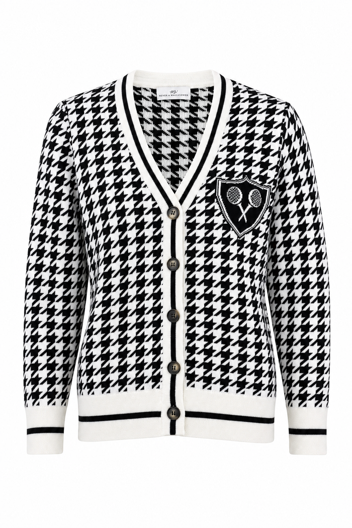 Long Sleeve Cardigan Sweater Golf Houndstooth