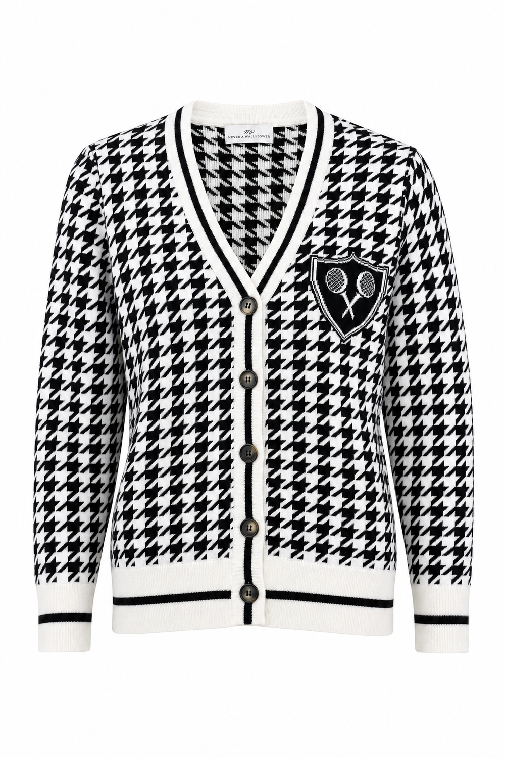 Long Sleeve Cardigan Sweater Golf Houndstooth