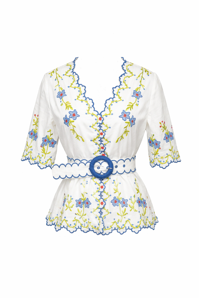 Blue Poppy Crosstitch Button Down Top – NeverAWallflower