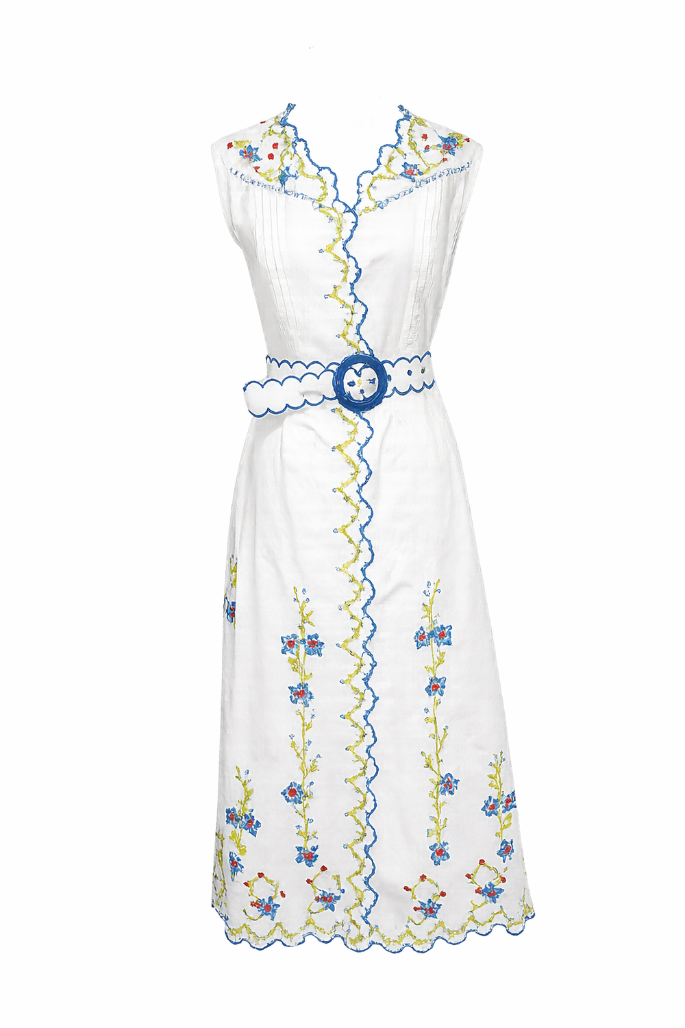 Blue Poppy Crosstitch Midi Dress