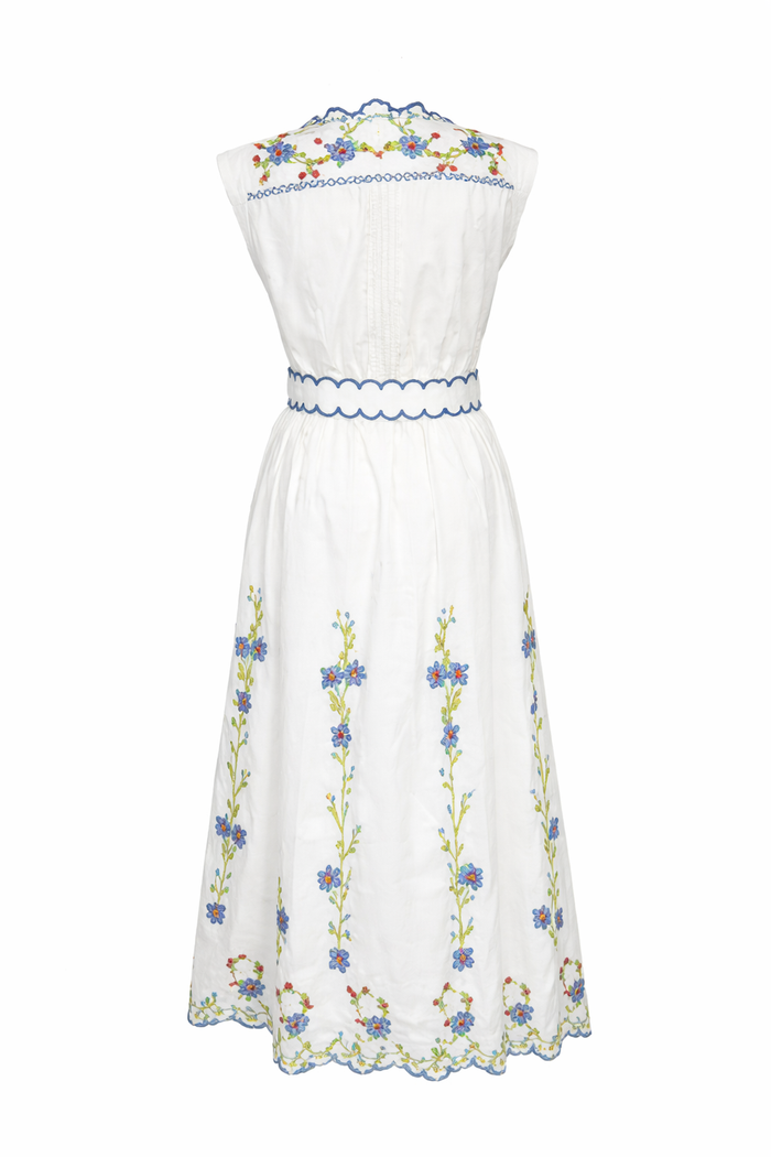 Blue Poppy Crosstitch Midi Dress