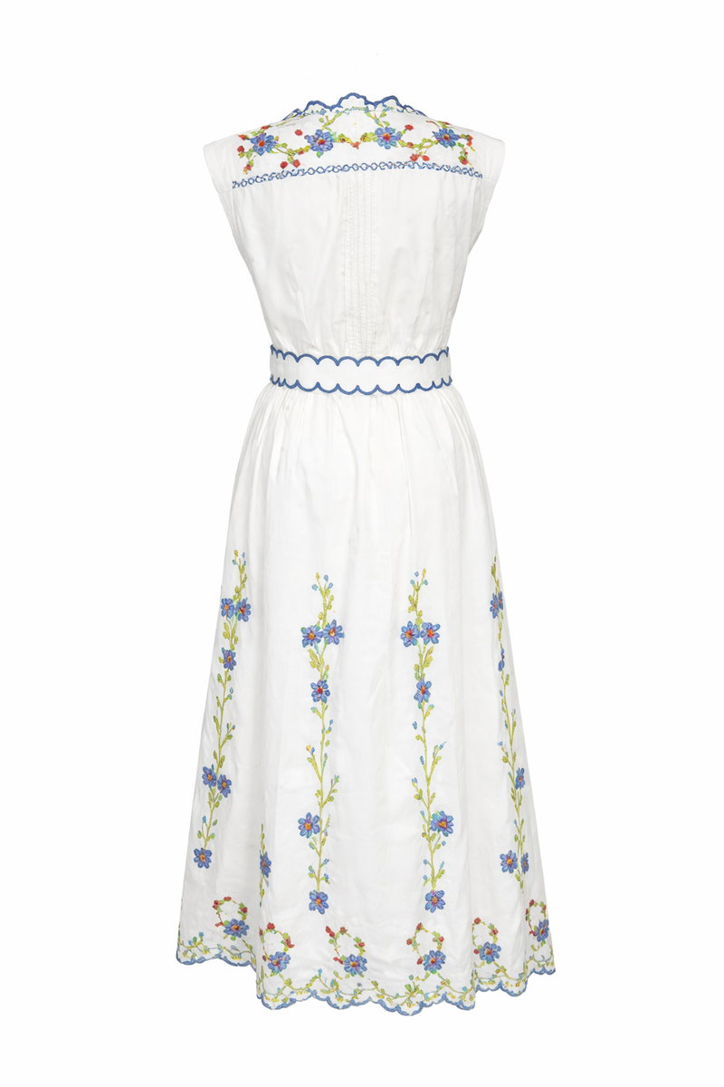 Blue Poppy Crosstitch Midi Dress