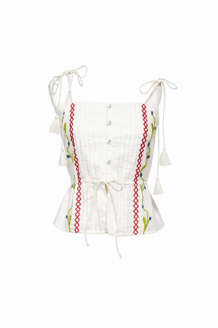 Blue Poppy Crosstitch Sleeveless Top