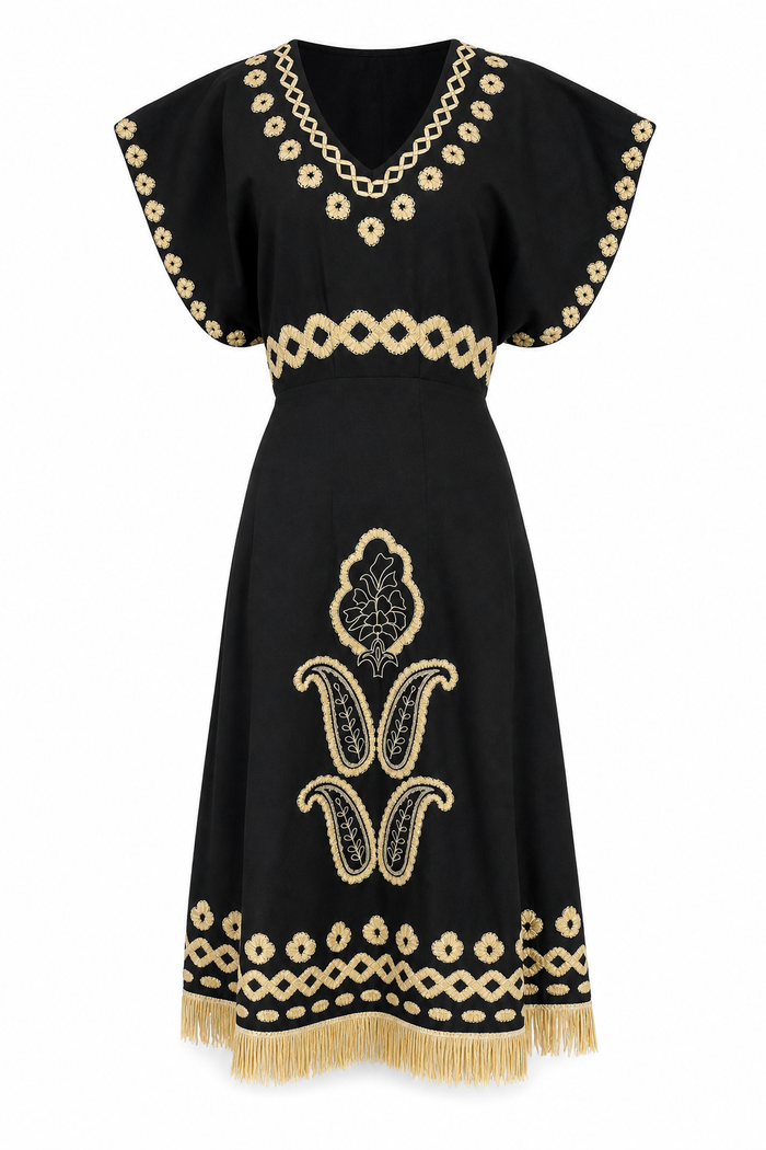 Como Raffia Long Dress Black
