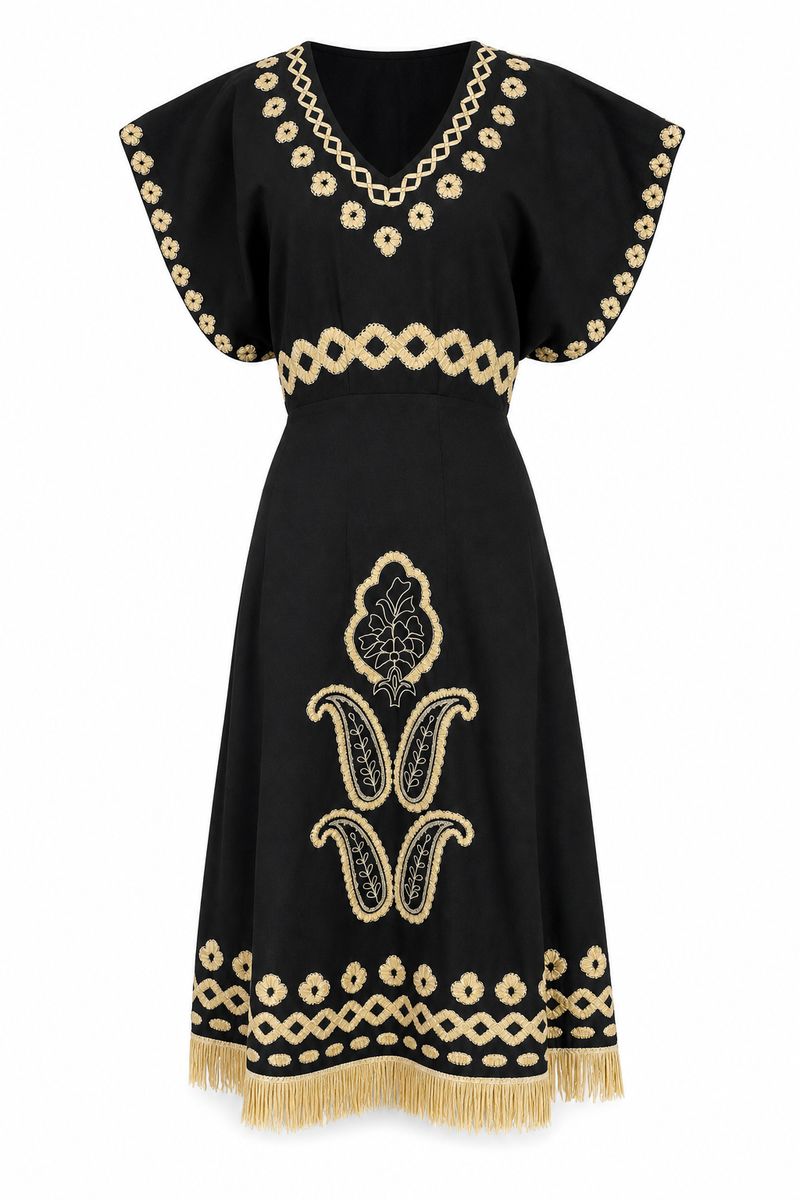 Como Raffia Long Dress Black