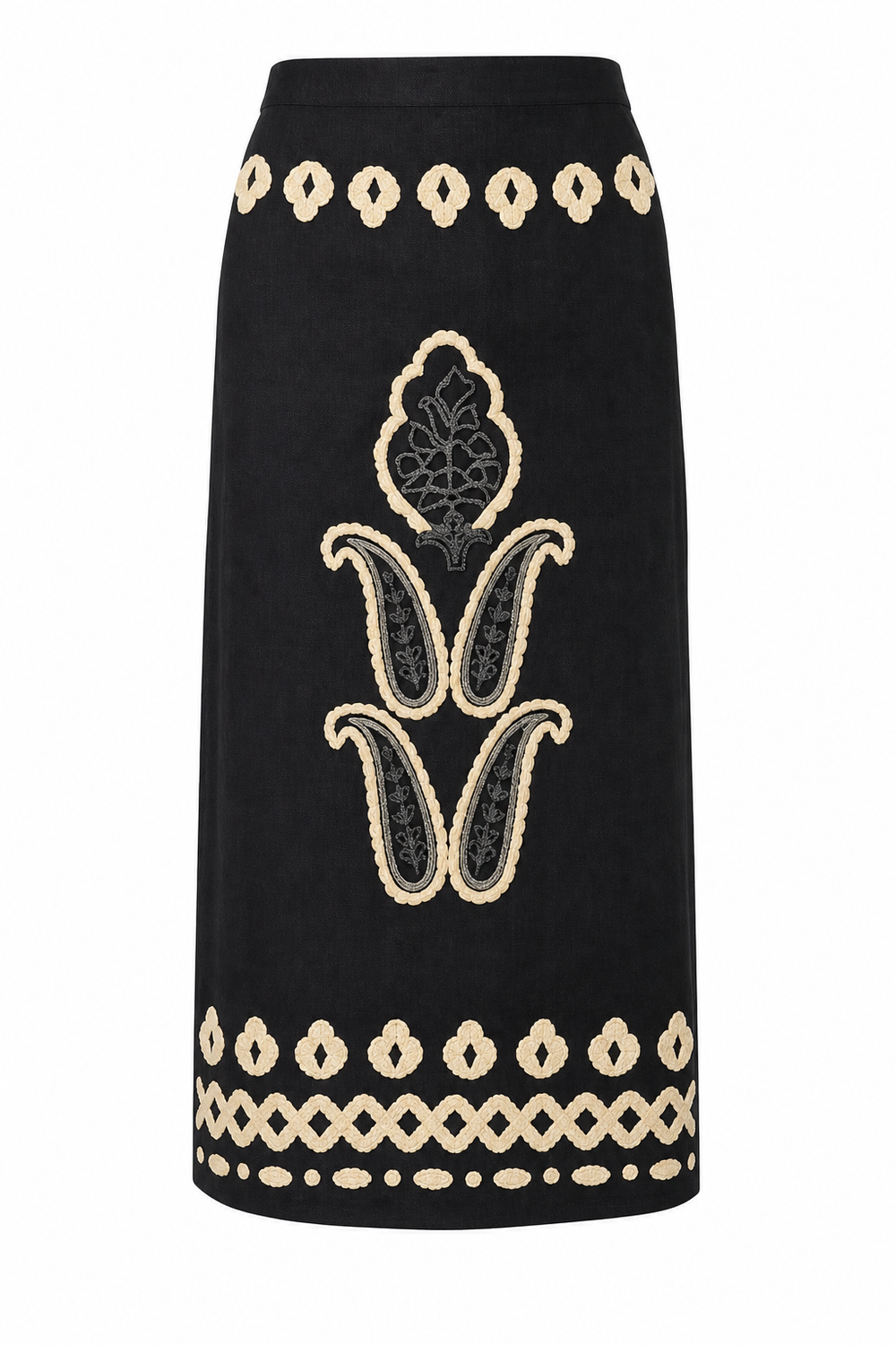 Como Raffia Long Skirt Black