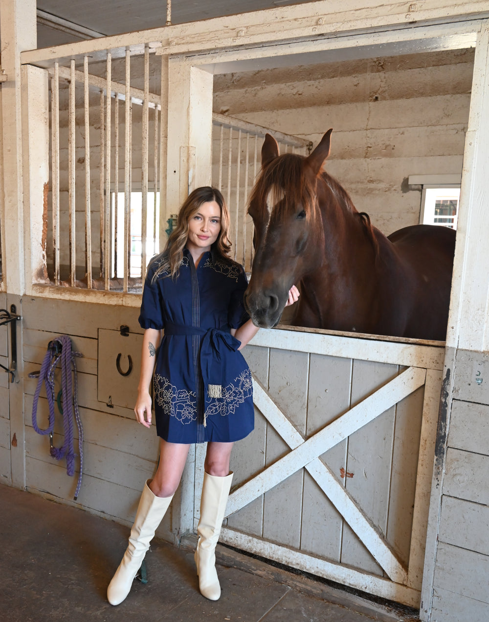 Bluebonnet Hand-Embroidered Shirt Dress